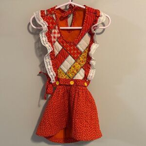 Pic-nic Red Patchwork Dress with Lace Trim size T-4